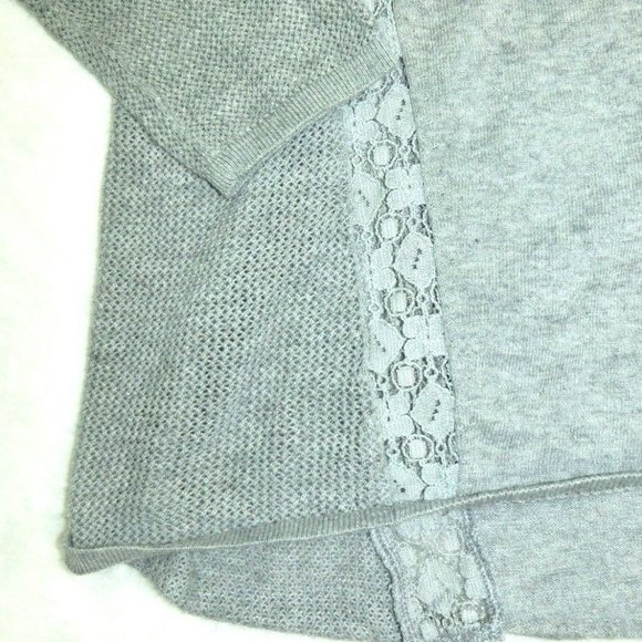 Lucky Brand LS Medium Grey Lace Knit Top Shirt - Picture 3 of 8
